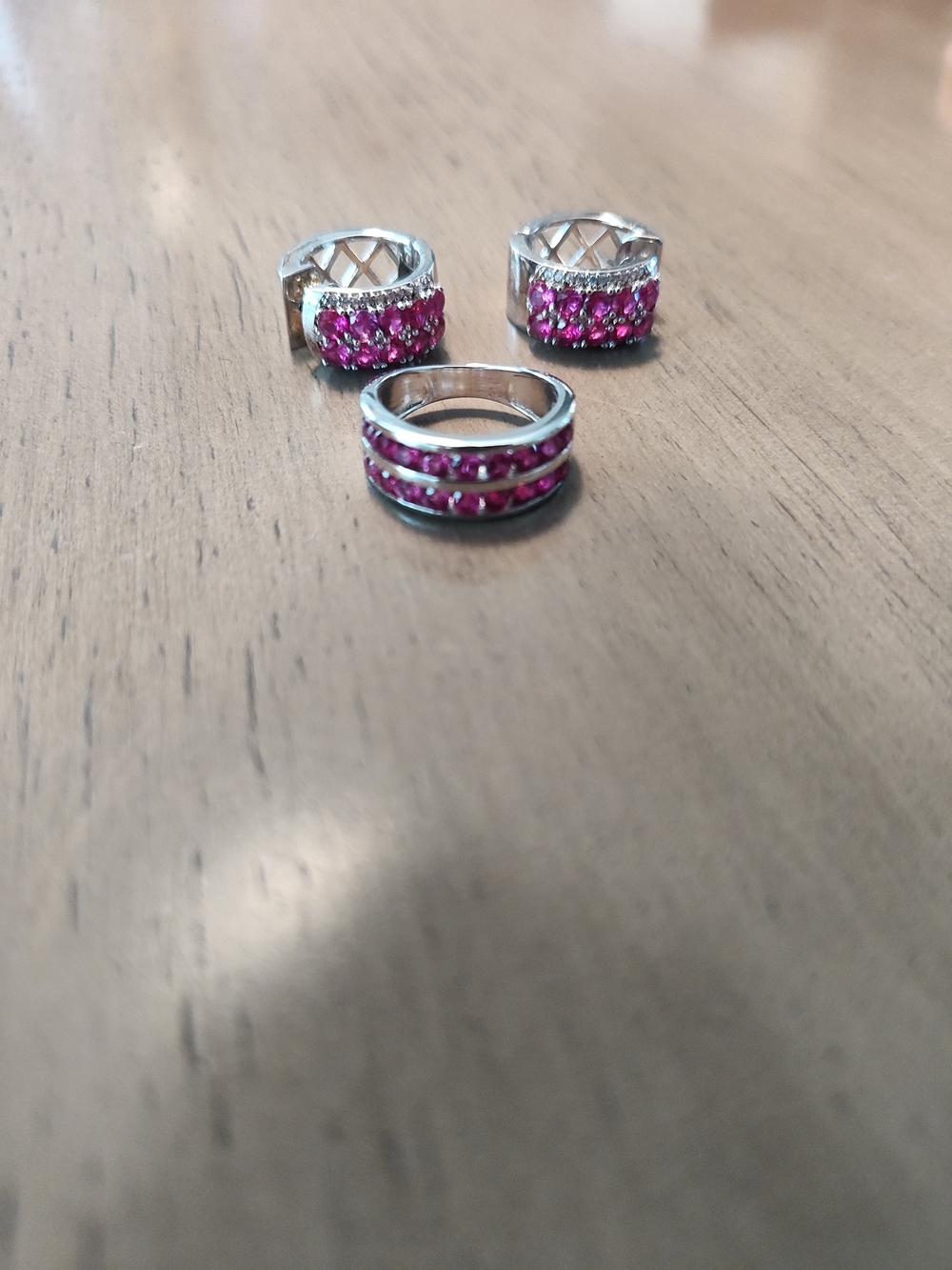 Sterling Silver Pink Crystal Hoop Earrings and Spacer Ring Set Size 4